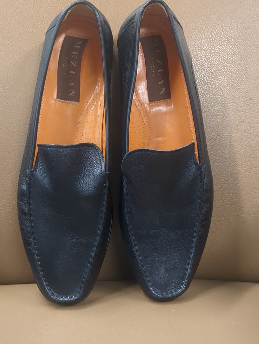 Mezlan Black Leather Slip-On Loafers with Orange Insole